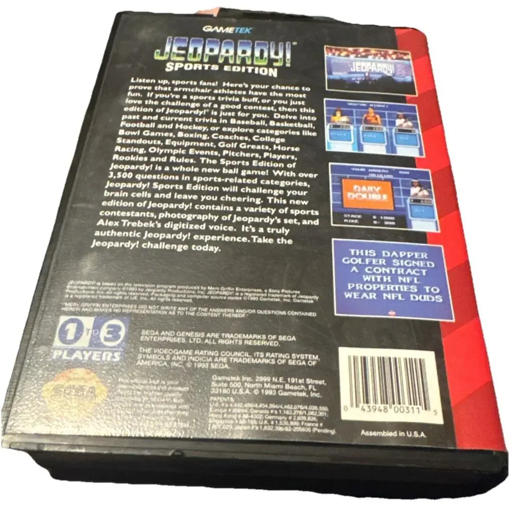 Jeopardy Sports Edition Sega Genesis 1993 Pre-owned CIB